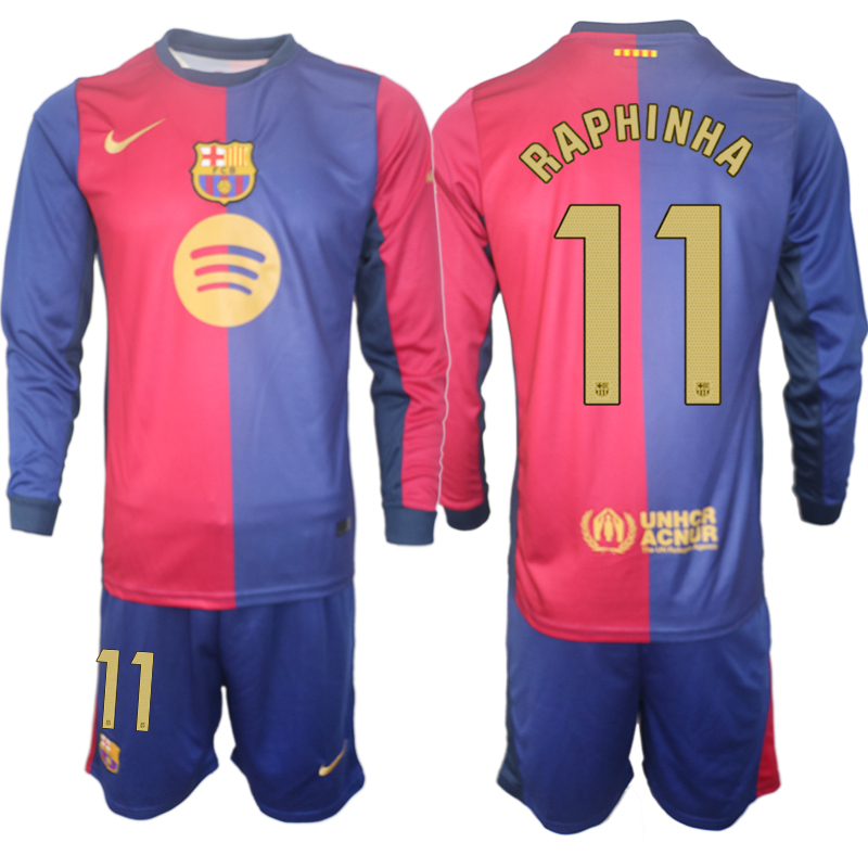 Men 2024-2025 Club Barcelona home Long Sleeves Blue #11 Soccer Jersey->barcelona jersey->Soccer Club Jersey